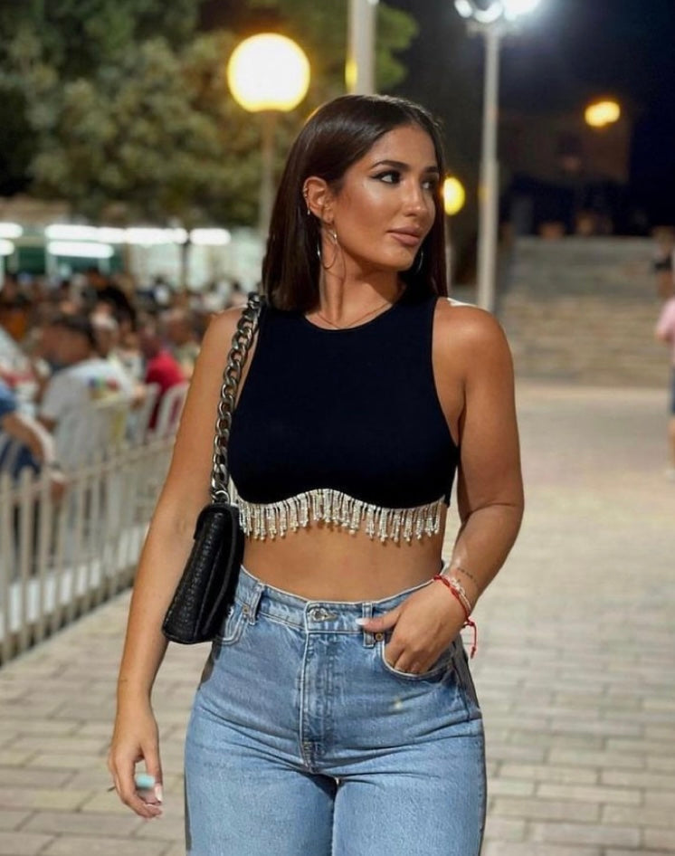 Rhinestone Tassel Crop Top